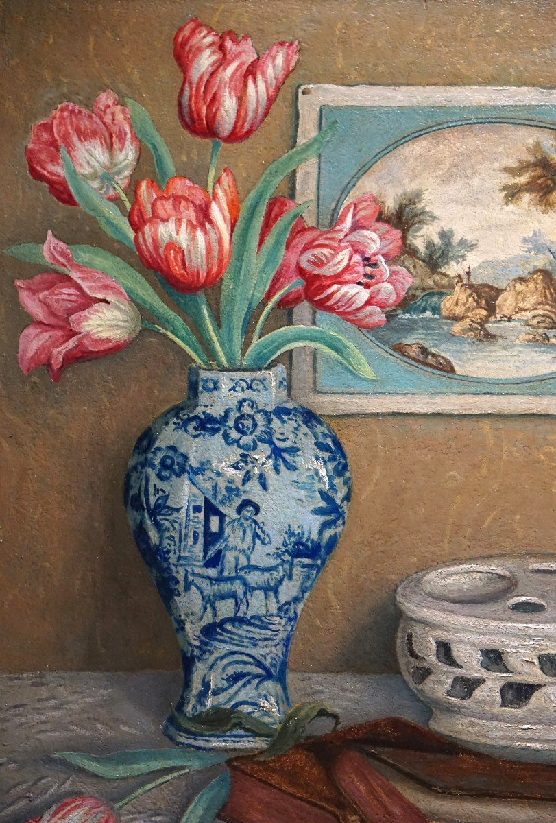Still Life With Tulips On Entablature / François Joseph Dehaspe (1874-1959)-photo-3