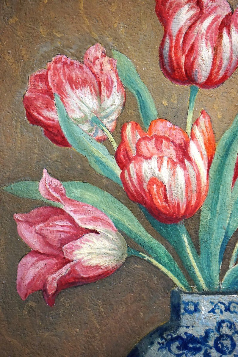Still Life With Tulips On Entablature / François Joseph Dehaspe (1874-1959)-photo-4