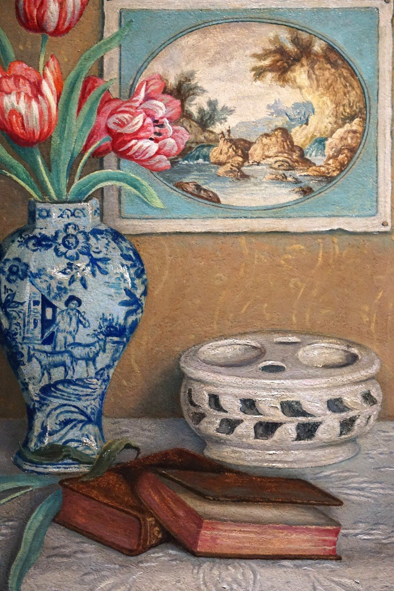 Still Life With Tulips On Entablature / François Joseph Dehaspe (1874-1959)-photo-2