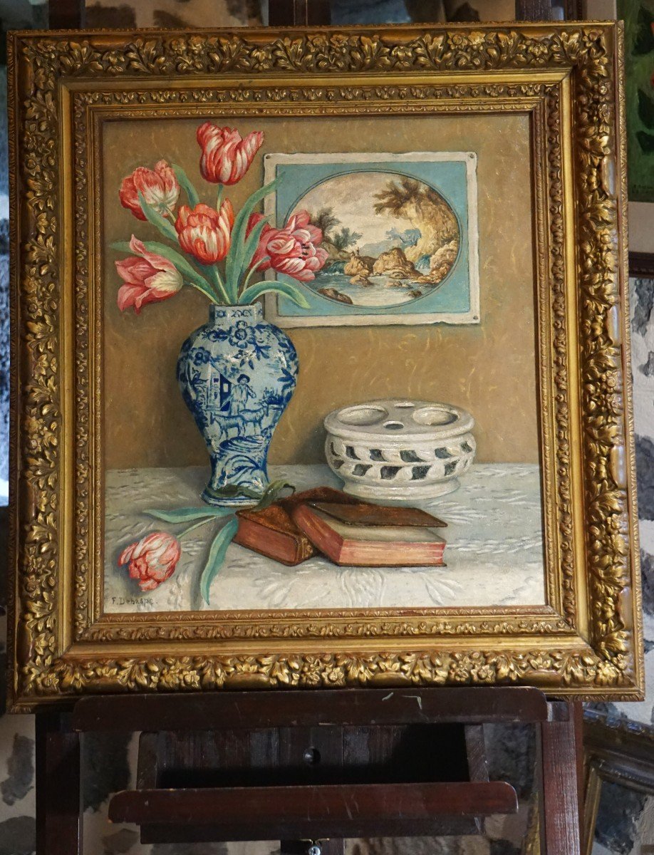 Still Life With Tulips On Entablature / François Joseph Dehaspe (1874-1959)-photo-6