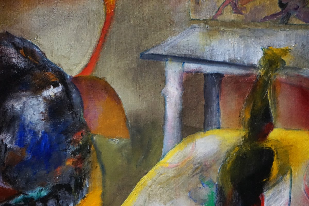 LE CHAT SUR LE FAUTEUIL / JACQUES COURTADE (1922–1994) / huile sur toile-photo-3