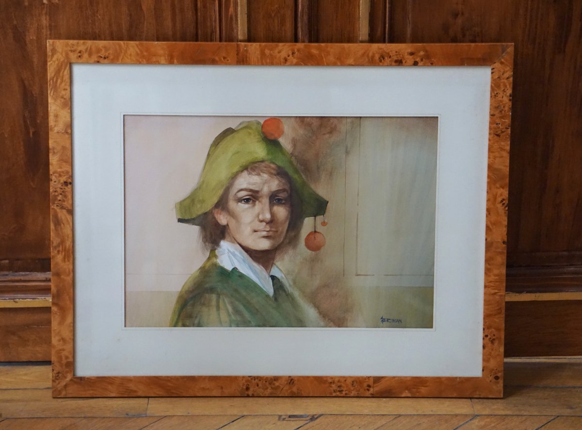 FIGURE D’ARLEQUIN, ÉTUDE POÉTIQUE / ANDRÉ BERTRAND (1929-2003) / AQUARELLE -photo-6
