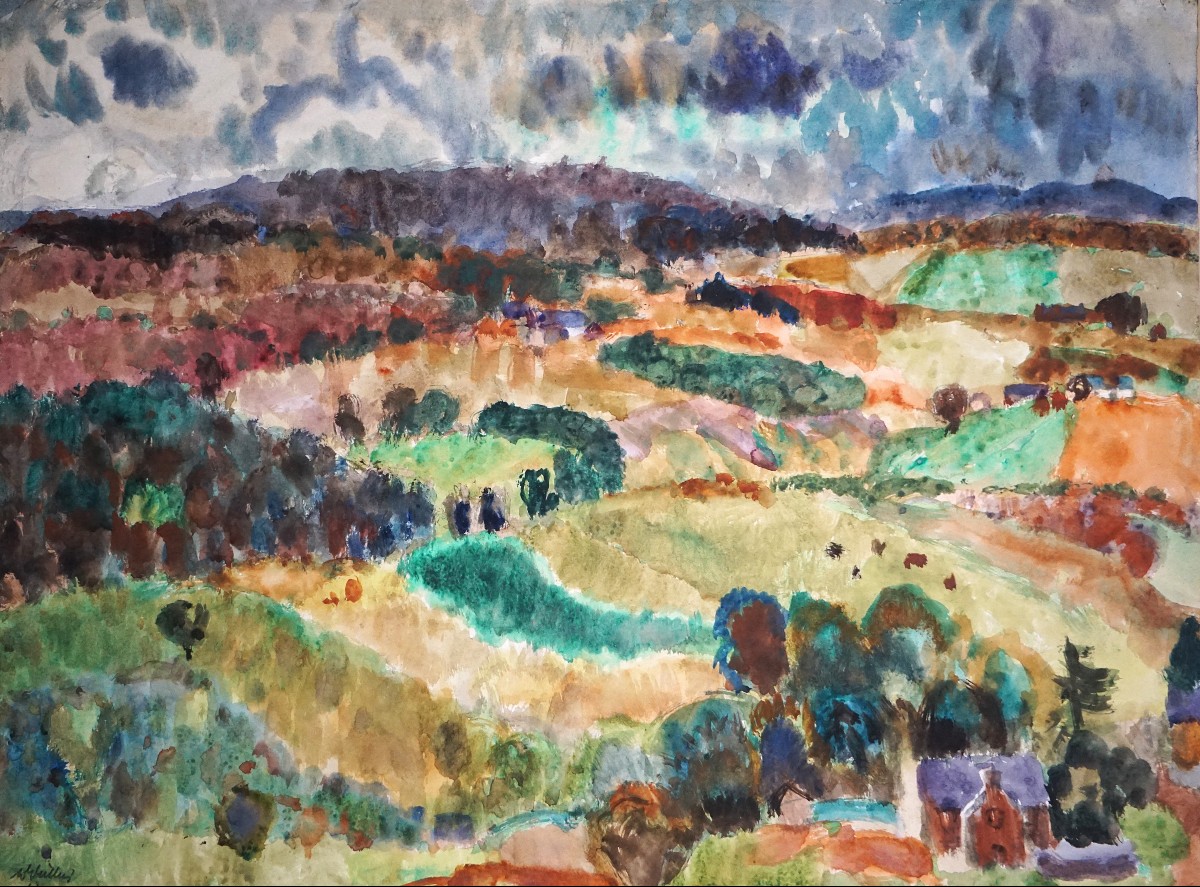 HIGHLAND CROFTS 1949 /  PAYSAGE ÉCOSSAIS MAJEUR PAR W.G. GILLIES (1898-1973)