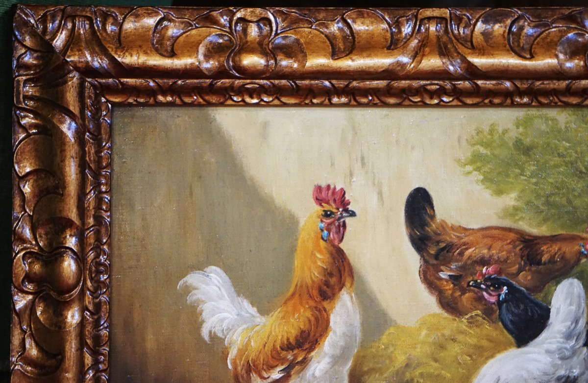PAUL SCHOUTEN (1860-1922) / BASSE-COUR FLAMANDE AUX POULES ET COQ / huile sur toile-photo-5