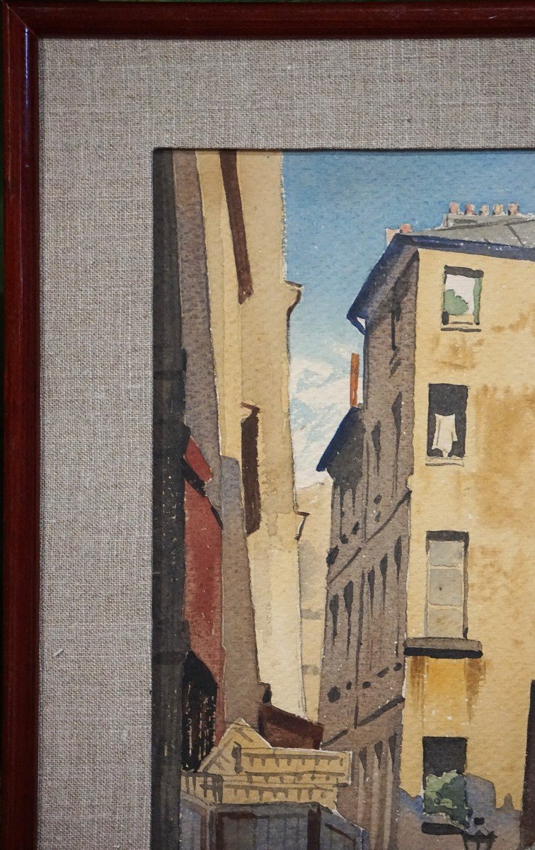 Paris Circa 1930 - Rue Mouffetard & Les Halles | Two Watercolors By J.f. Commauche (1892)-photo-2