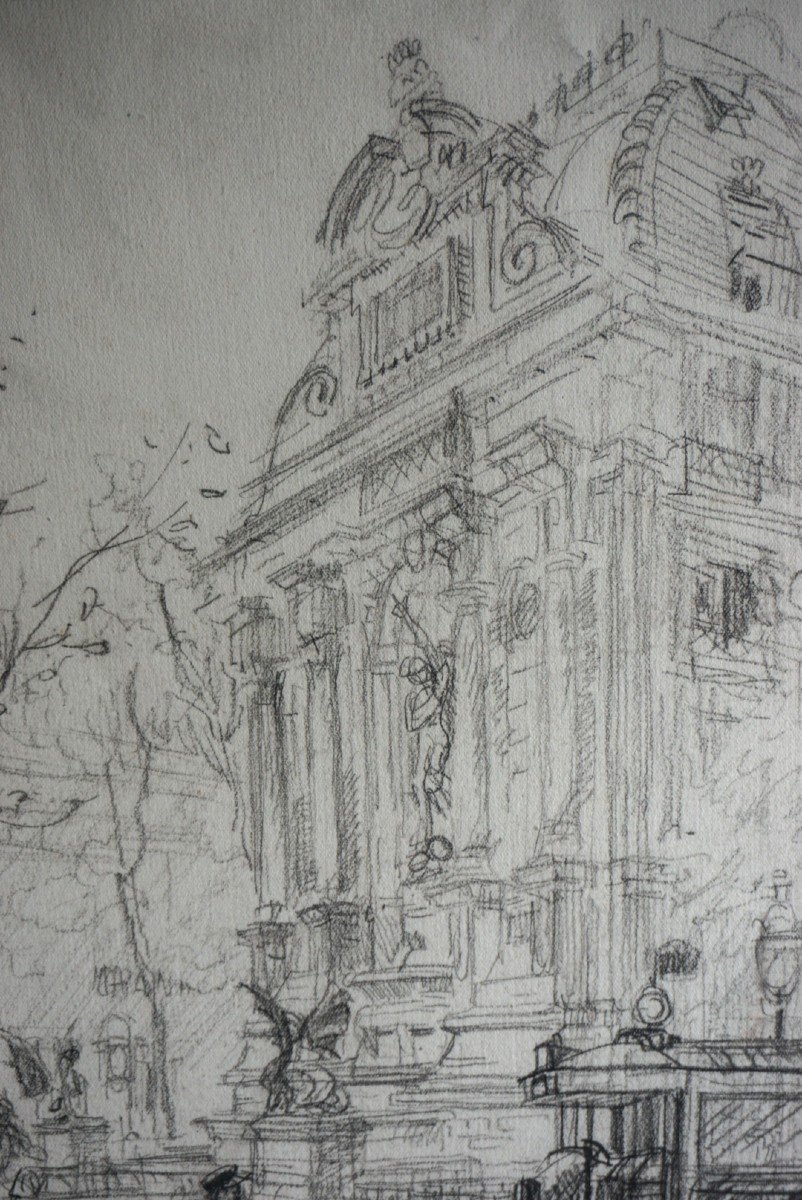 PARIS 1920 – PLACE SAINT-MICHEL PAR EUGÈNE VÉDER (1876-1936) / dessin-photo-3