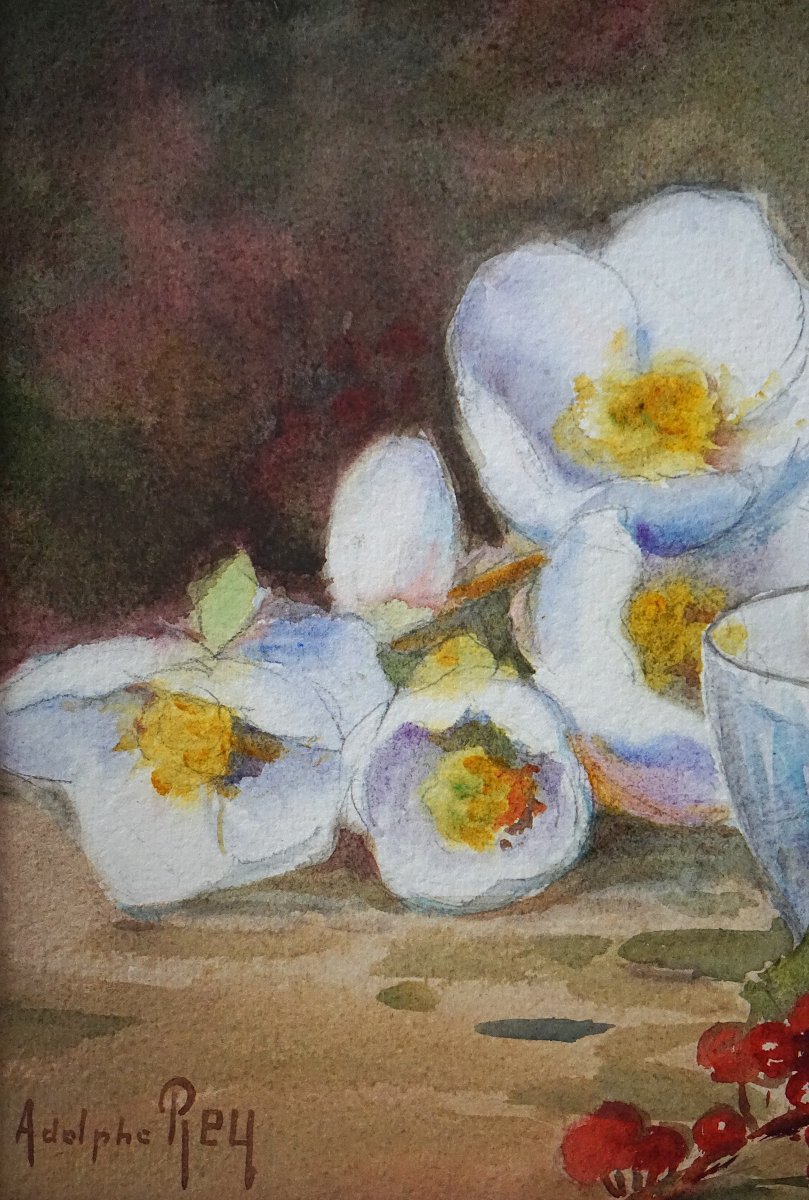 ADOLPHE REY (1863-1944) / ÉCOLE DE MUROL (Auvergne) / NATURE MORTE AUX FLEURS BLANCHES -photo-2