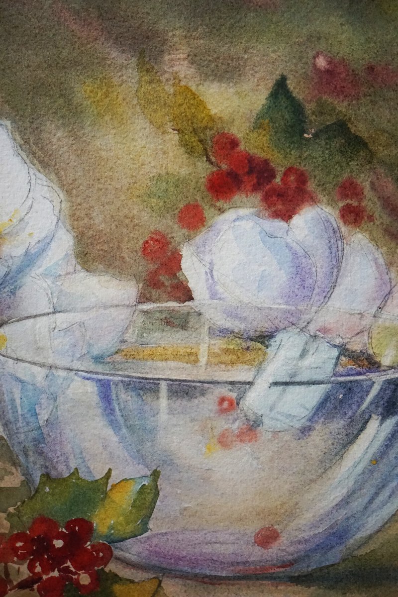 ADOLPHE REY (1863-1944) / ÉCOLE DE MUROL (Auvergne) / NATURE MORTE AUX FLEURS BLANCHES -photo-3