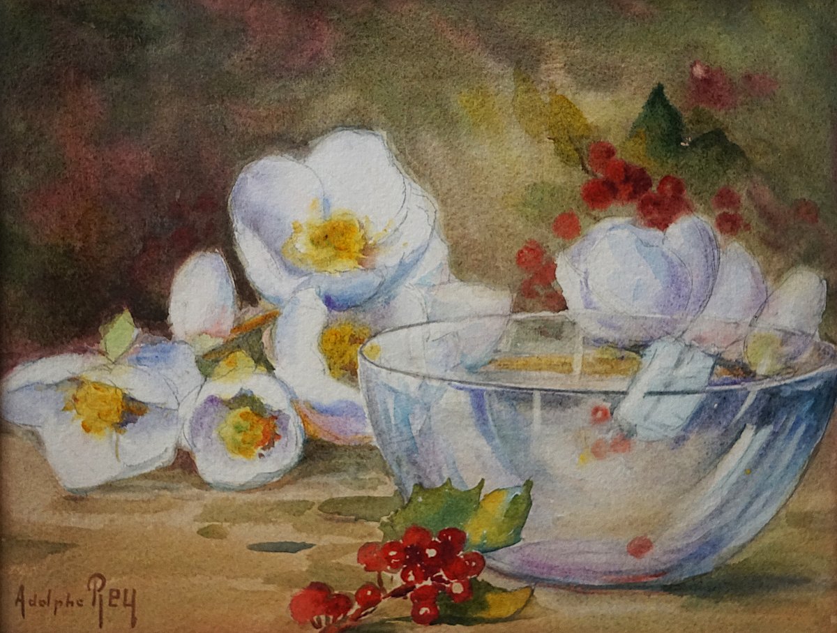 ADOLPHE REY (1863-1944) / ÉCOLE DE MUROL (Auvergne) / NATURE MORTE AUX FLEURS BLANCHES -photo-4