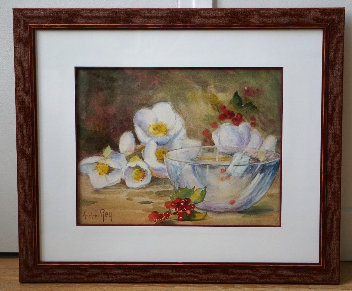 ADOLPHE REY (1863-1944) / ÉCOLE DE MUROL (Auvergne) / NATURE MORTE AUX FLEURS BLANCHES -photo-8
