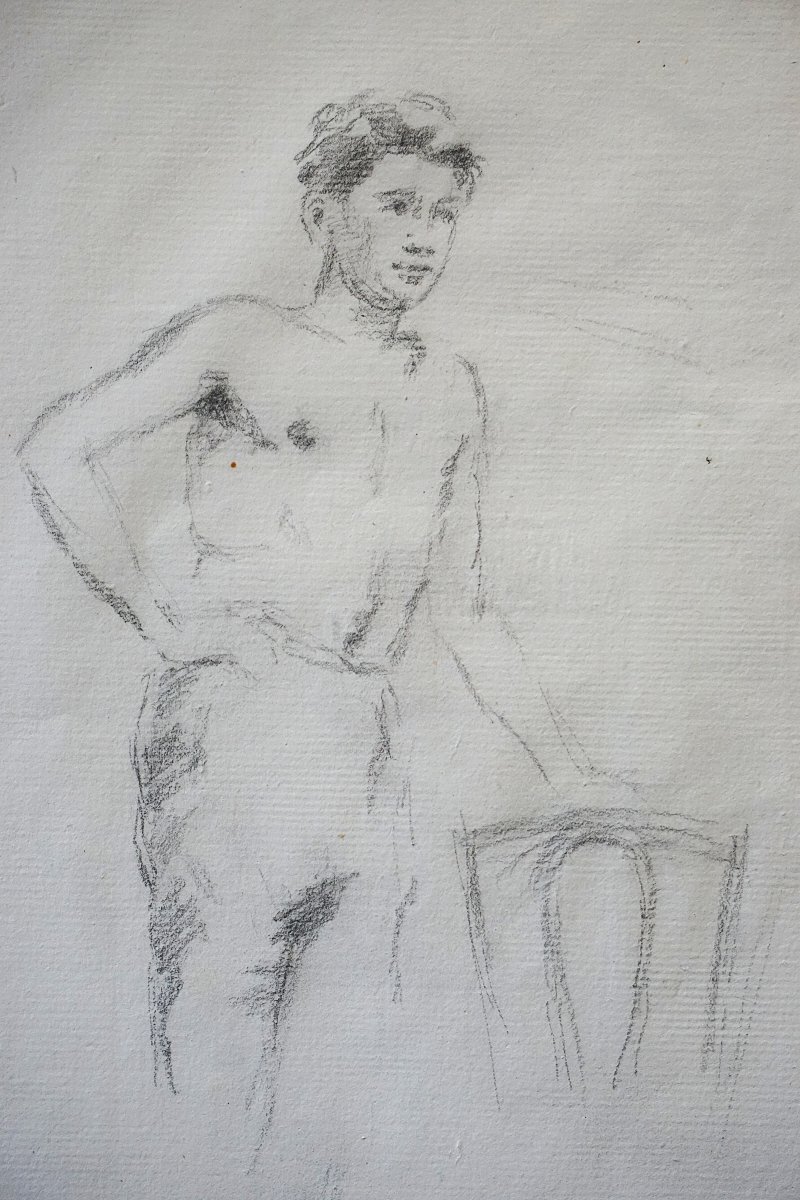 BLOOMSBURY GROUP / DUNCAN GRANT (1885-1978) / DEUX JEUNES HOMMES / ÉTUDE AU FUSAIN-photo-2