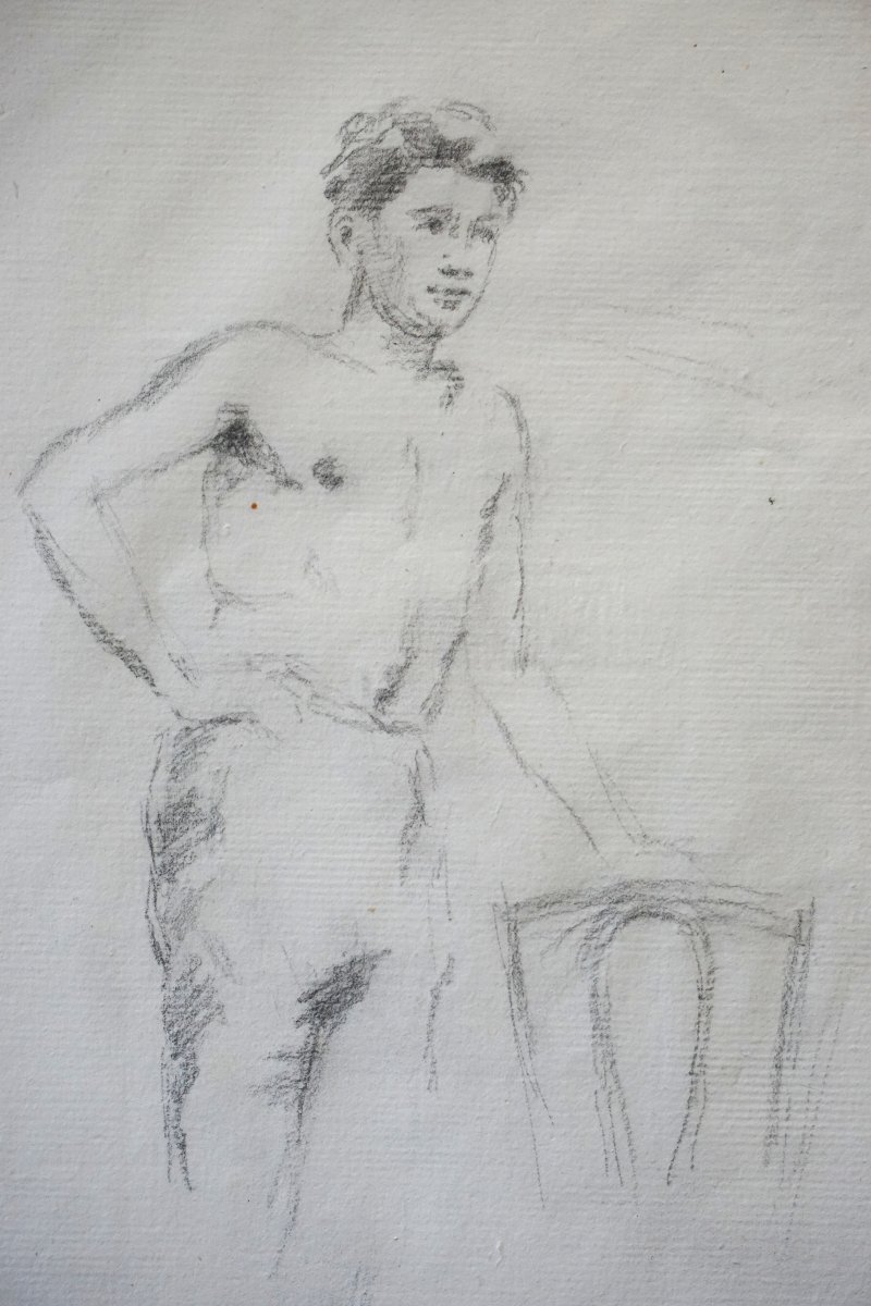BLOOMSBURY GROUP / DUNCAN GRANT (1885-1978) / DEUX JEUNES HOMMES / ÉTUDE AU FUSAIN-photo-3