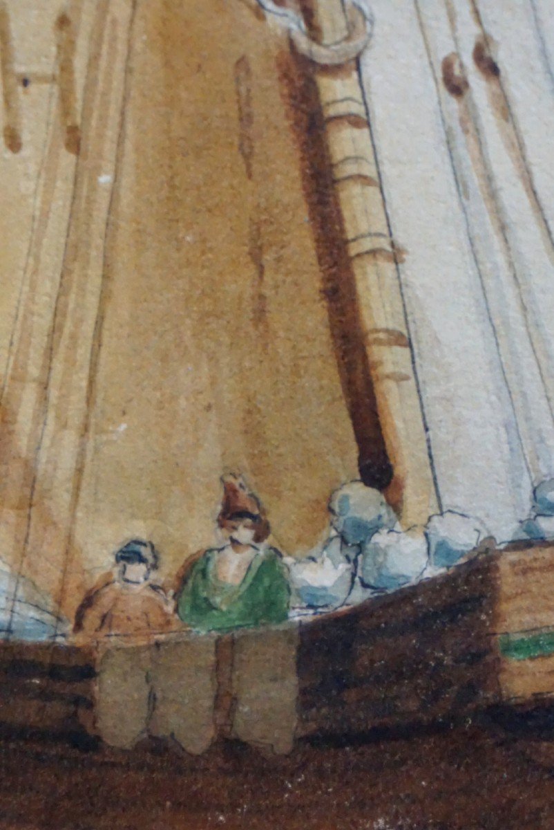 ANNÉE 1854 /   RETOUR DE PÊCHE SUR LA GRÈVE / AQUARELLE-photo-8