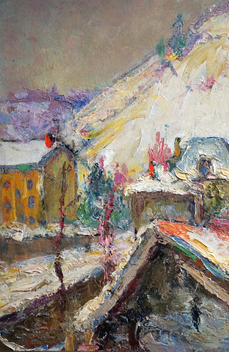 école De Murol / Winter Landscape / Adolphe Rey (1863-1844) / Oil On Cardboard-photo-2