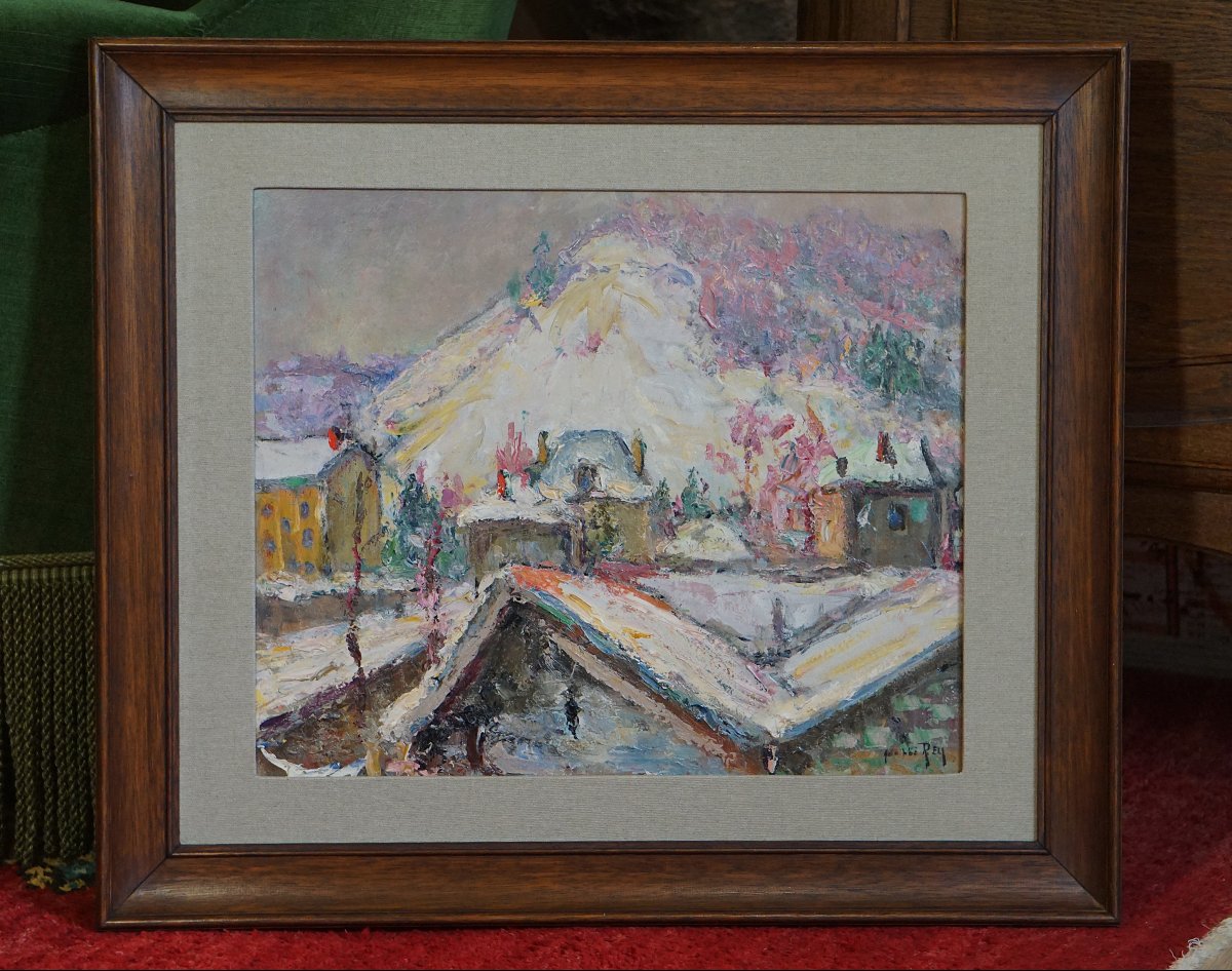 école De Murol / Winter Landscape / Adolphe Rey (1863-1844) / Oil On Cardboard-photo-8