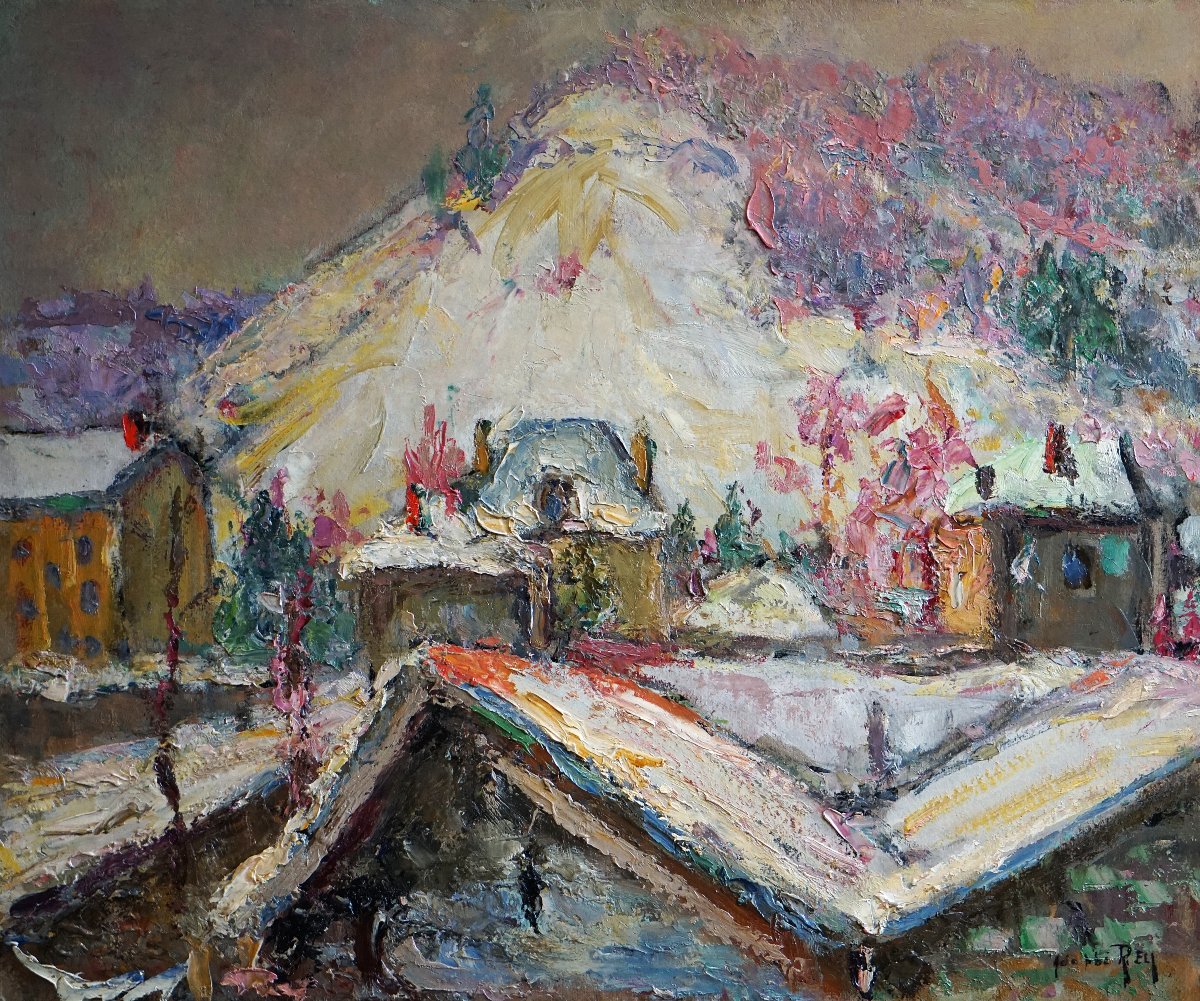 école De Murol / Winter Landscape / Adolphe Rey (1863-1844) / Oil On Cardboard