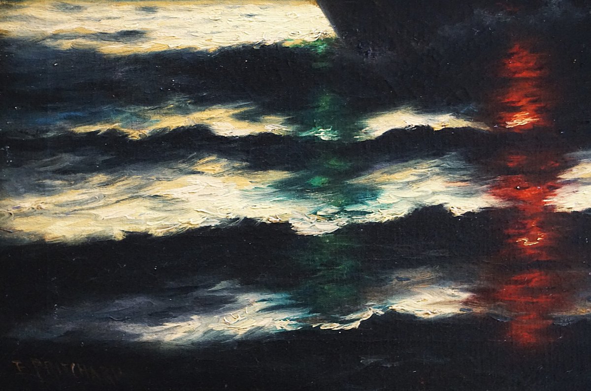 VOILIER EN MER PAR CLAIR DE LUNE / EDWARD F. D. PRITCHARD (1809-1905) / huile sur toile-photo-4