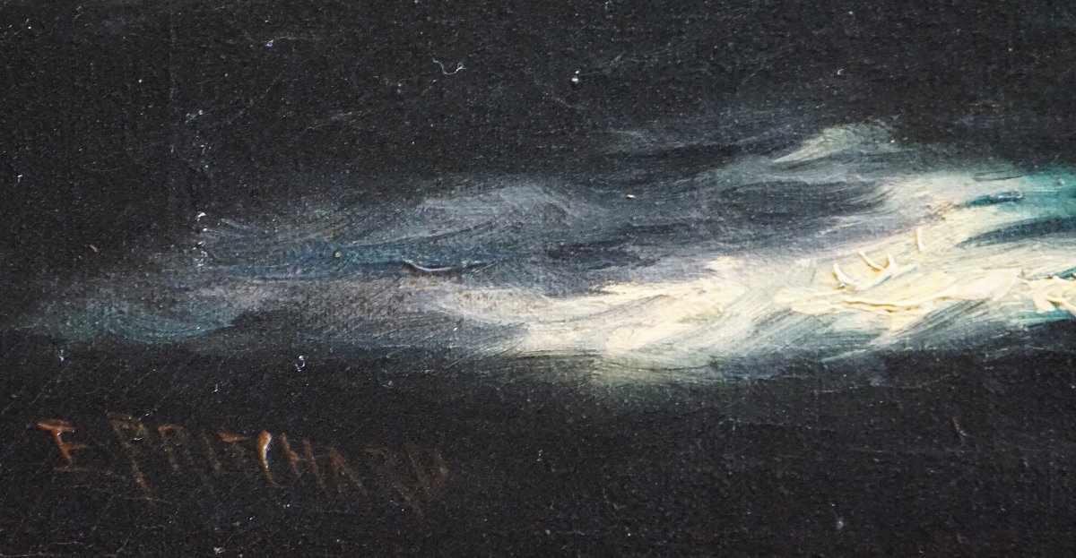 VOILIER EN MER PAR CLAIR DE LUNE / EDWARD F. D. PRITCHARD (1809-1905) / huile sur toile-photo-5