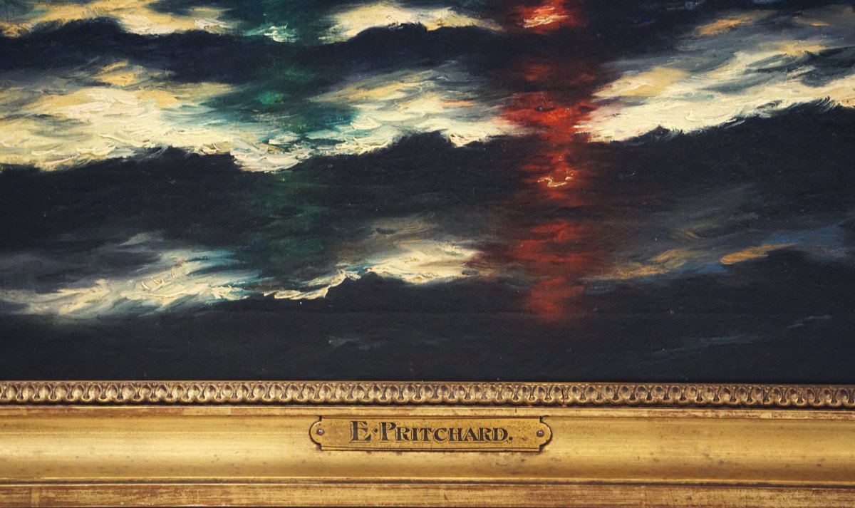 VOILIER EN MER PAR CLAIR DE LUNE / EDWARD F. D. PRITCHARD (1809-1905) / huile sur toile-photo-7