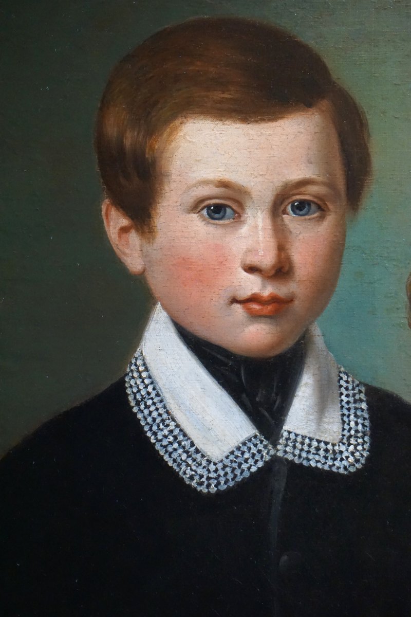 DEUX FRÈRES À LA GRAPPE DE RAISIN / CIRCA 1840 / huile sur toile-photo-4