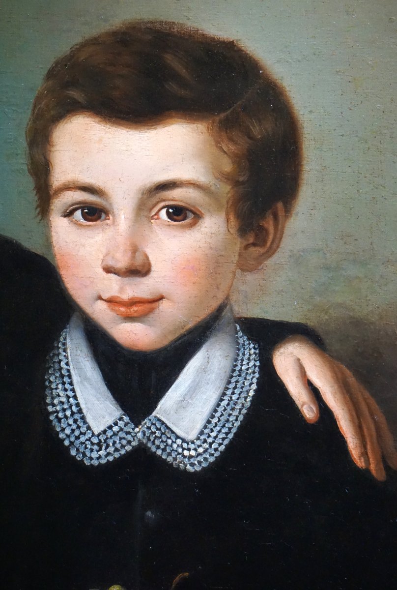 DEUX FRÈRES À LA GRAPPE DE RAISIN / CIRCA 1840 / huile sur toile-photo-2
