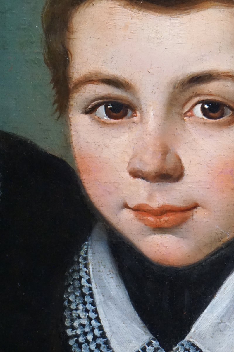 DEUX FRÈRES À LA GRAPPE DE RAISIN / CIRCA 1840 / huile sur toile-photo-4