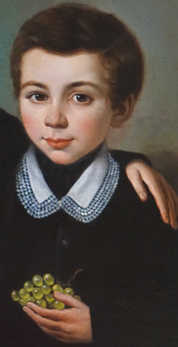 DEUX FRÈRES À LA GRAPPE DE RAISIN / CIRCA 1840 / huile sur toile-photo-5