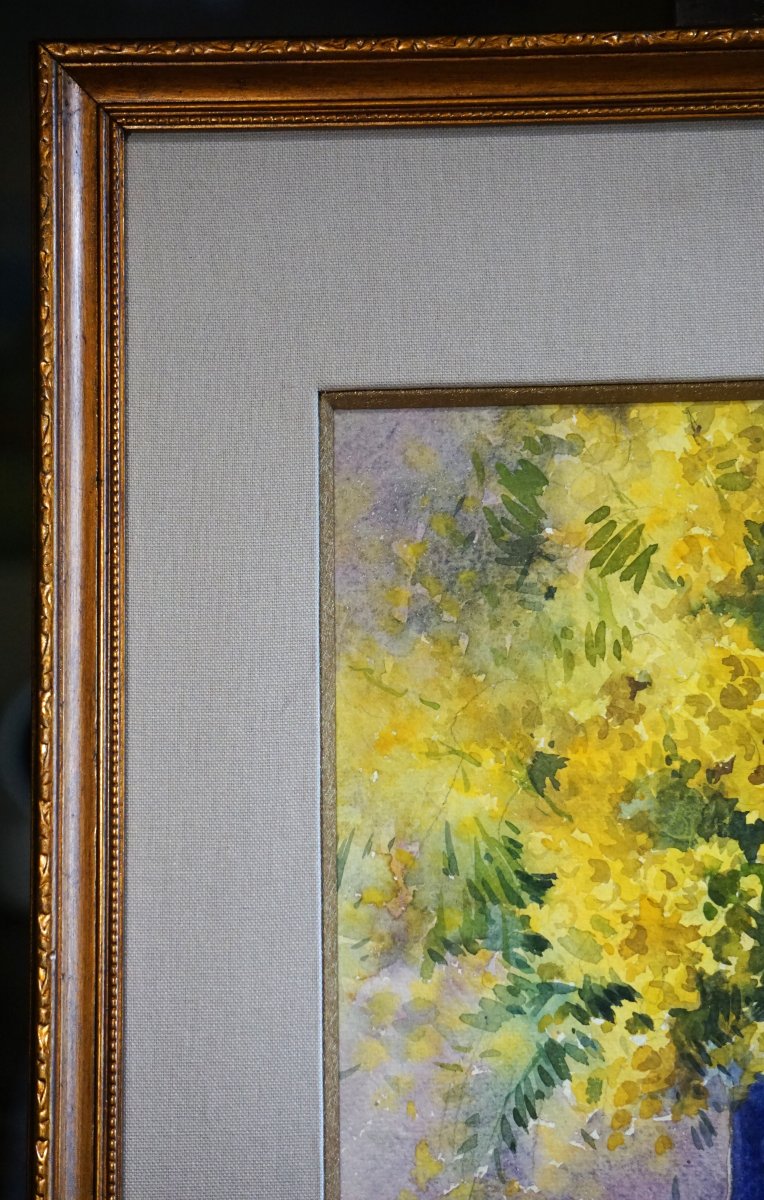 ÉCOLE DE MUROL-AUVERGNE / ADOLPHE REY (1863-1944)  / BOUQUET DE MIMOSA AU VASE BLEU -photo-5
