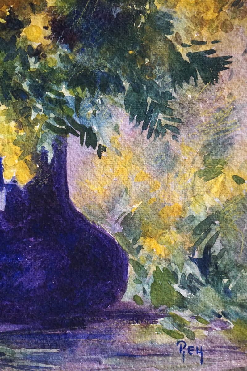 ÉCOLE DE MUROL-AUVERGNE / ADOLPHE REY (1863-1944)  / BOUQUET DE MIMOSA AU VASE BLEU -photo-8