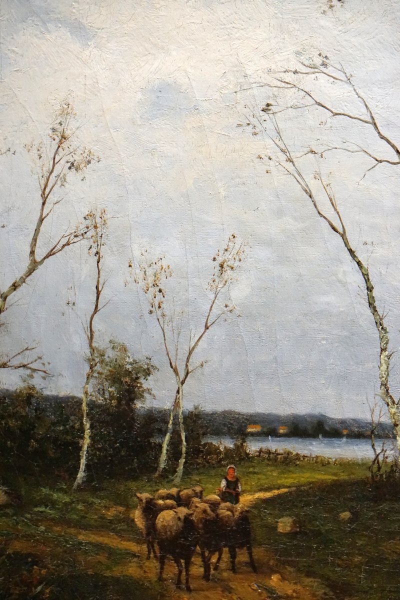 Heinz Flockenhauss (1856–1919) – The Herd Returns To The Lakeshore / Düsseldorf School-photo-1