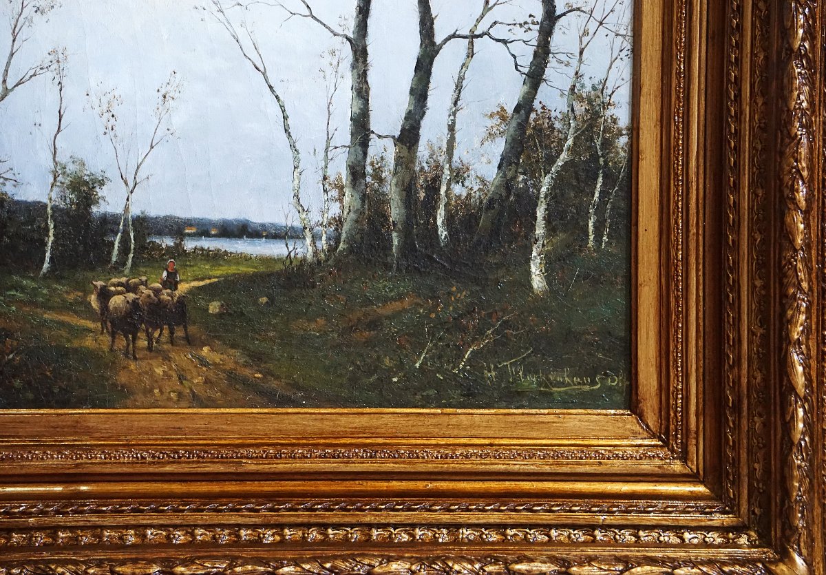Heinz Flockenhauss (1856–1919) – The Herd Returns To The Lakeshore / Düsseldorf School-photo-7