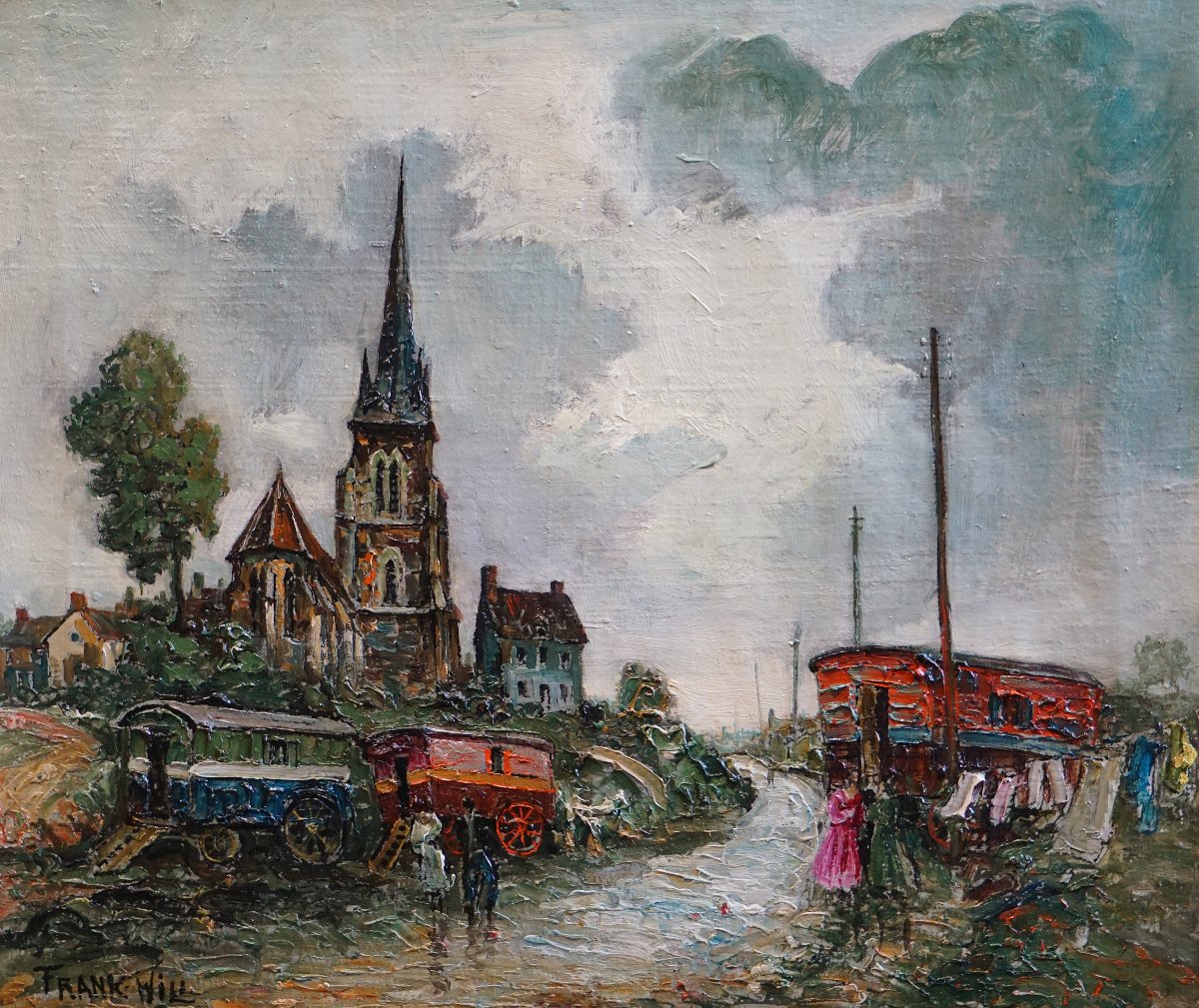 Frank Will (1900–1950) / Caravans Stopping In The Village / Ca. 1940 / Hst-photo-1