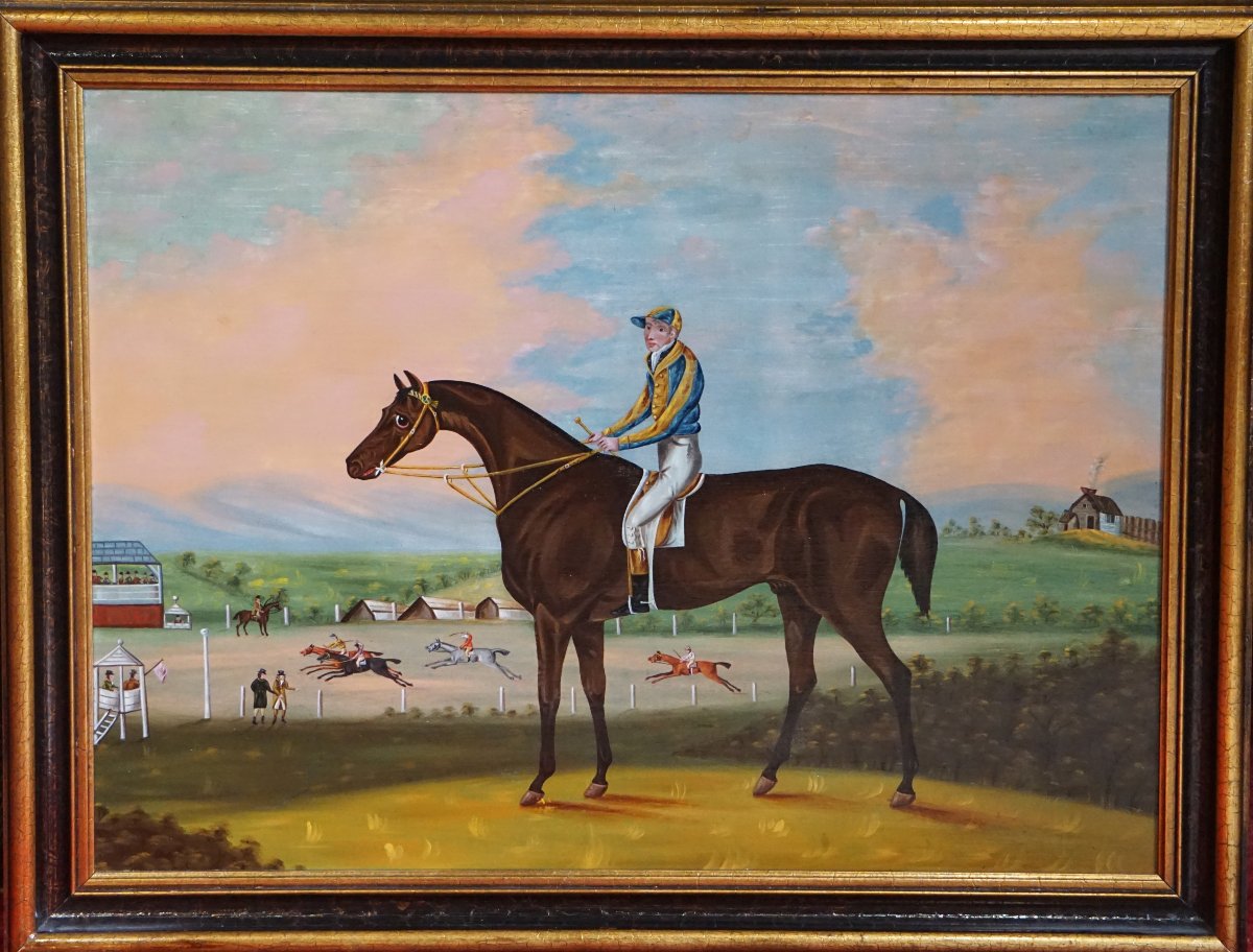 Horse Racing Scene – Jockeys And Racehorses