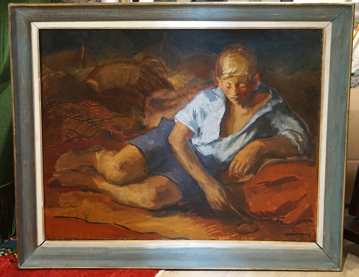 Paris School / Pere Creixams (1893–1965) (catalonia–barcelona) / Boy Lying Down / Oil On Canvas-photo-2