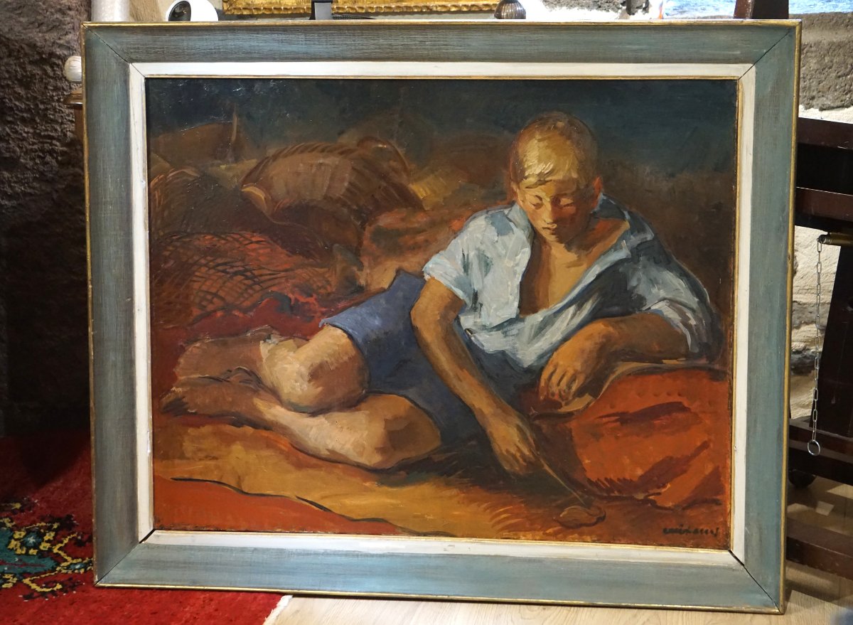 Paris School / Pere Creixams (1893–1965) (catalonia–barcelona) / Boy Lying Down / Oil On Canvas-photo-4