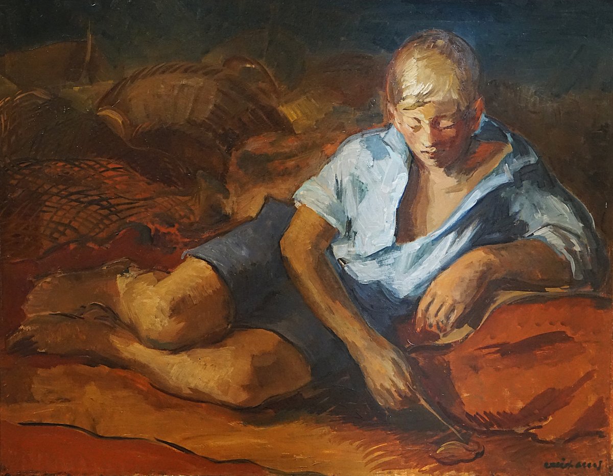 Paris School / Pere Creixams (1893–1965) (catalonia–barcelona) / Boy Lying Down / Oil On Canvas