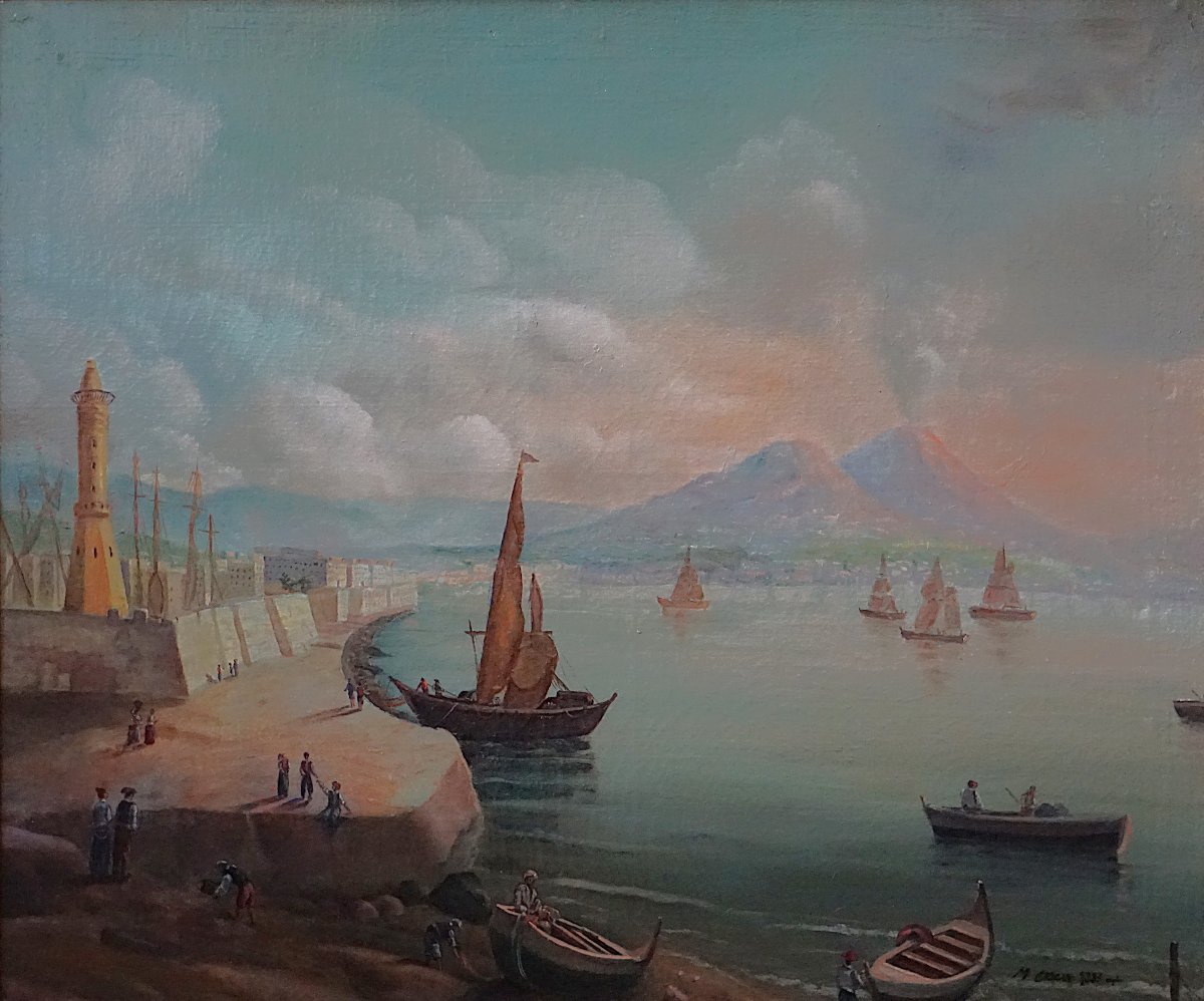 LA BAIE DE NAPLES ET LE VÉSUVE / ANNÉE 1887 / huile sur toile-photo-2