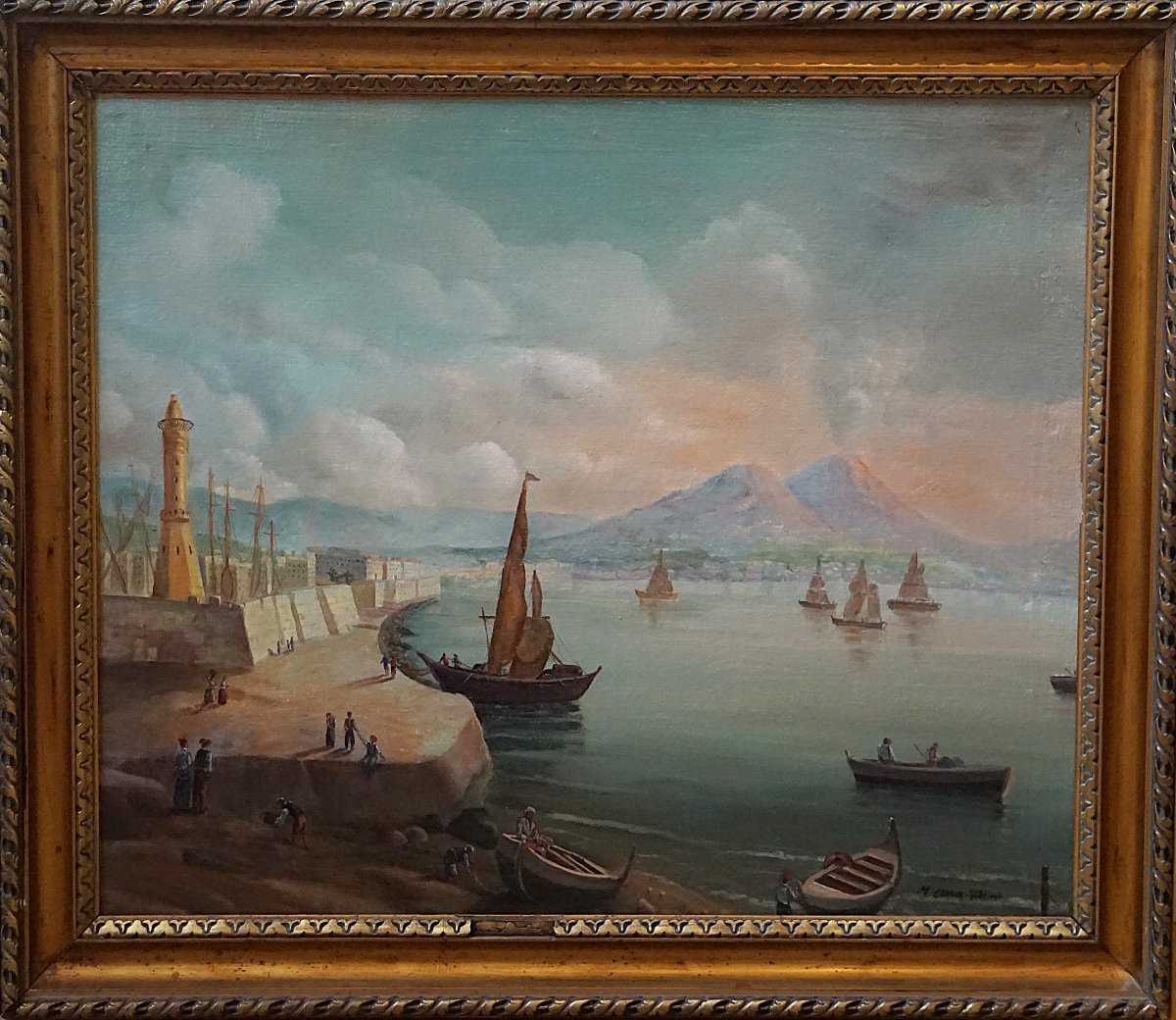 LA BAIE DE NAPLES ET LE VÉSUVE / ANNÉE 1887 / huile sur toile