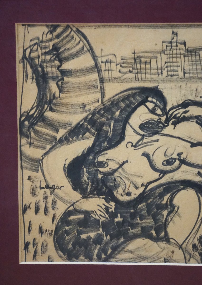 Celso Lagar Arroyo (1891–1966) / Reclining Female Nude With A Falling Figure / India Ink-photo-4