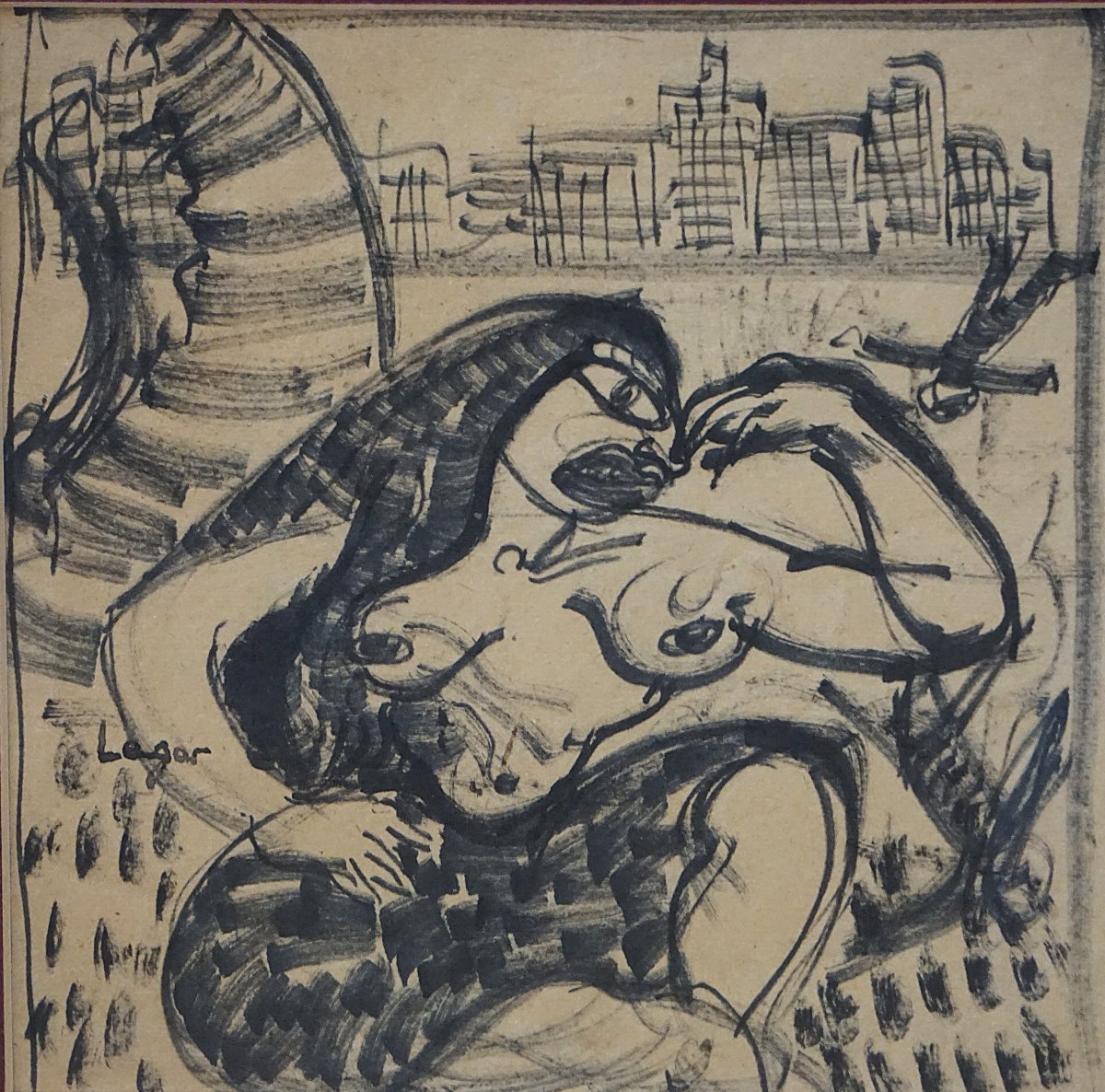 Celso Lagar Arroyo (1891–1966) / Reclining Female Nude With A Falling Figure / India Ink