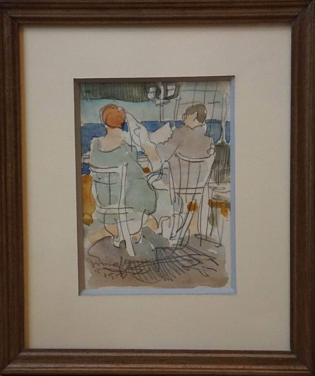Josep Maria Miralles Tinturé  (1894–1971) - On A Terrace Facing The Sea / Sitges 1954-photo-4