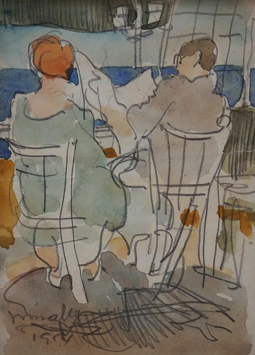 Josep Maria Miralles Tinturé  (1894–1971) - On A Terrace Facing The Sea / Sitges 1954