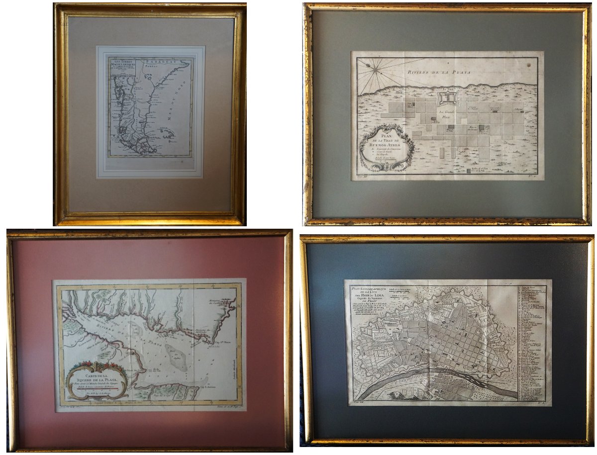 LOT DE 4 CARTES ANCIENNES DU XVIIIe SIÈCLE /  PATAGONIE / BUENOS AIRES / LIMA / RIO DE LA PLATA