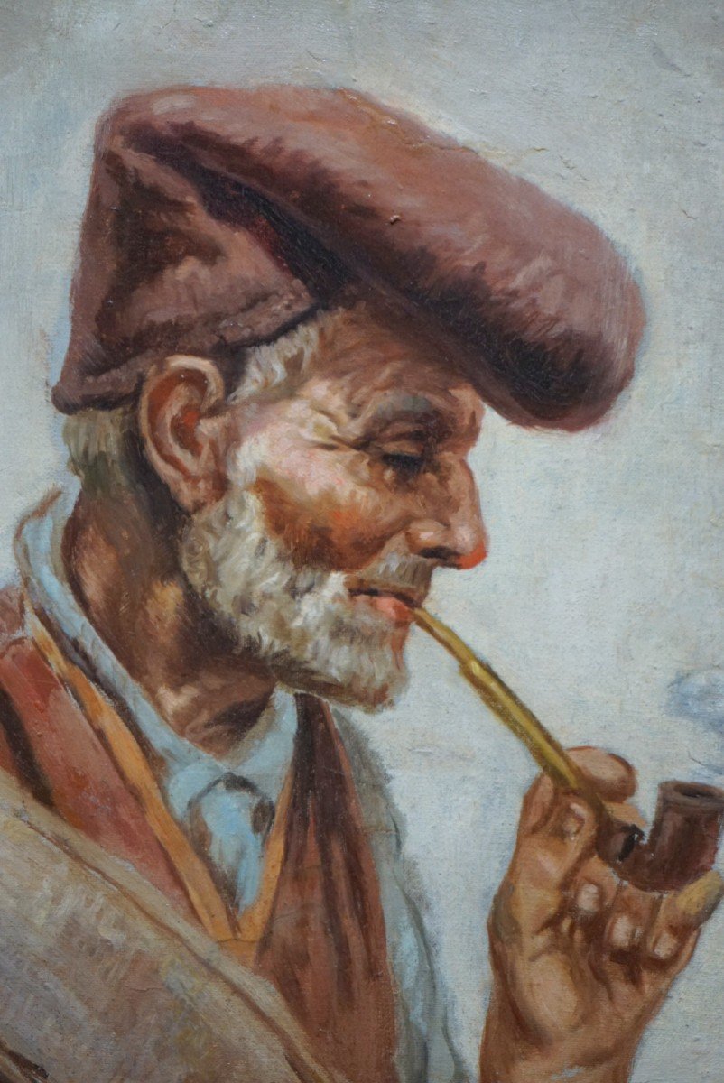 Late 19th-century Italian School / Viala / Pair Of Portraits Of Men With Pipes / Hst-photo-3