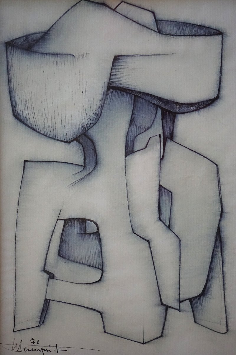 Roger Desserprit (1923–1985) / Geometric Abstract Drawing, 1971 -photo-2