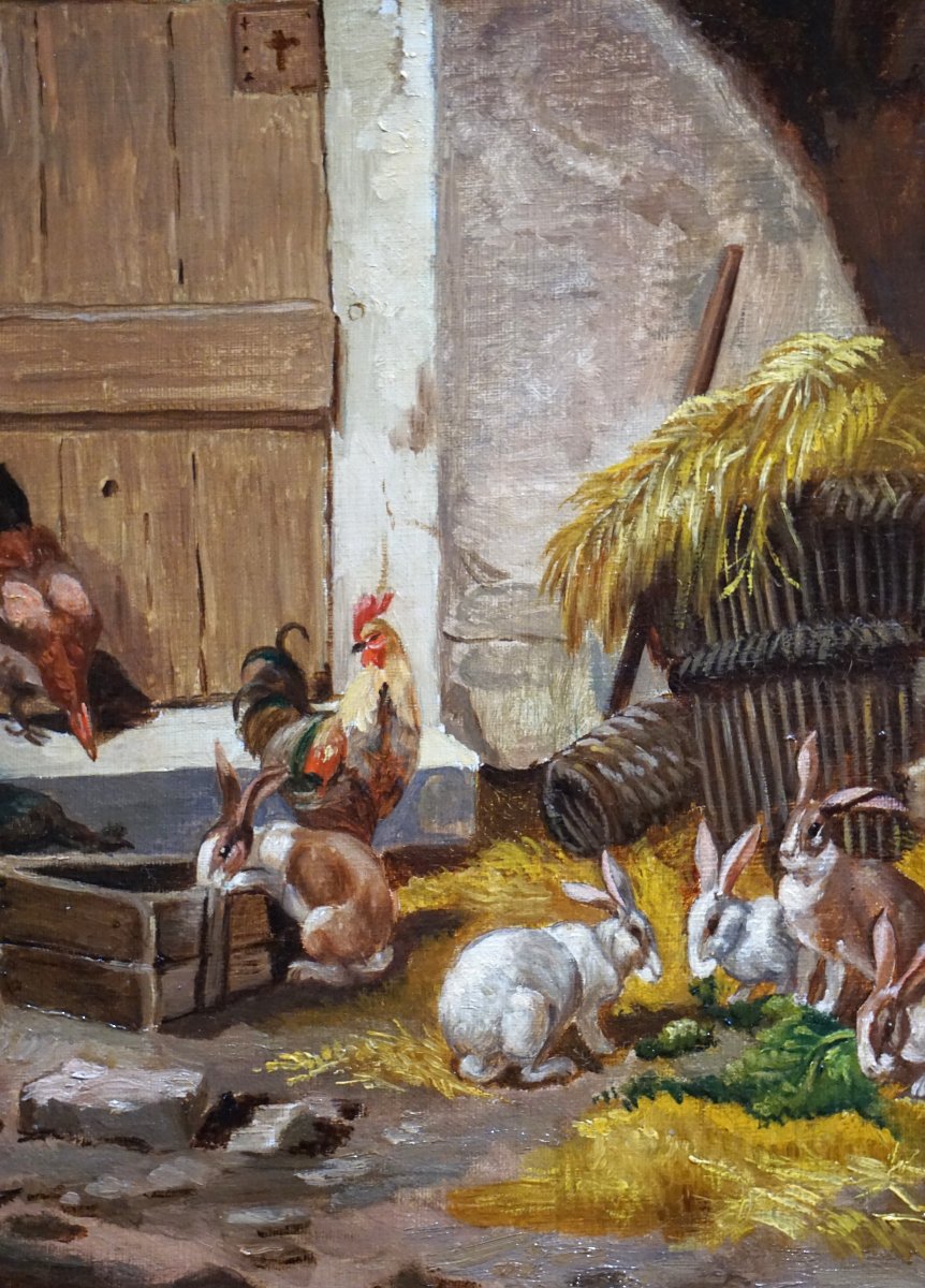 Clovis Frédérick Terraire (1858–1931) / The Backyard With Chickens And Rabbits /  Hst-photo-4