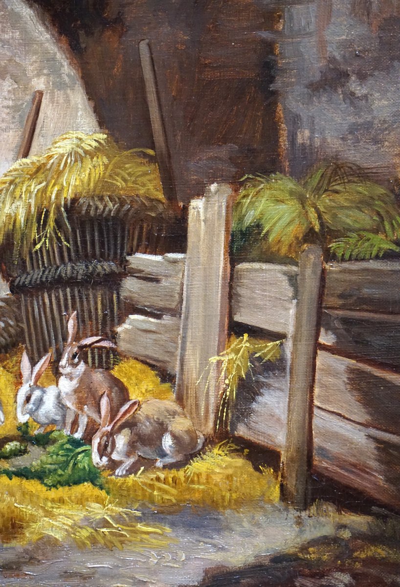 Clovis Frédérick Terraire (1858–1931) / The Backyard With Chickens And Rabbits /  Hst-photo-2