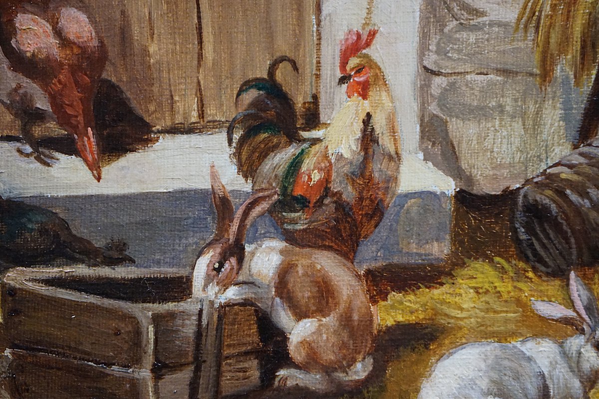 Clovis Frédérick Terraire (1858–1931) / The Backyard With Chickens And Rabbits /  Hst-photo-6