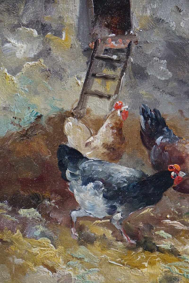 19th-century Belgian School / Hens In A Chicken Coop / Edmond Van Coppenolle (1843/1846–1915) / Hst-photo-3
