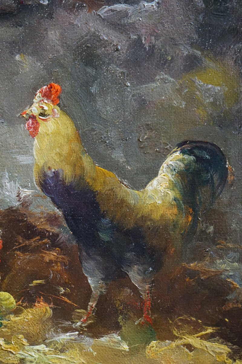 19th-century Belgian School / Hens In A Chicken Coop / Edmond Van Coppenolle (1843/1846–1915) / Hst-photo-2